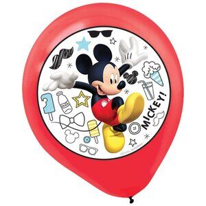 Mickey Mouse Latex Balloons Red White Black 12" Size Pack of 5 with Ribbon NEW